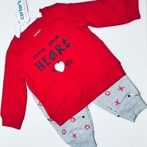 Carter's Red Heart Sweatshirt and Gray Pants Set 6M